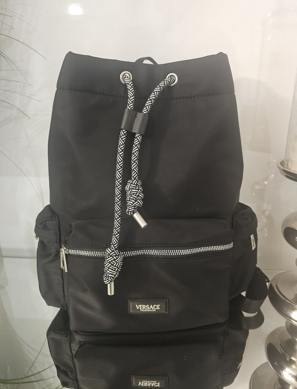 Versace fragrances Black Drawstring Backpack -